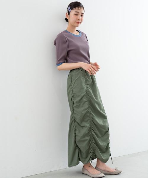 SABUROKU(サブロク)の「【SABUROKU】着るだけで 華奢魅せ ギャザースリーブ 半袖 プルオーバー(Tシャツ/カットソー・レディース・イエロー/ブルー・M)」の9枚目の写真