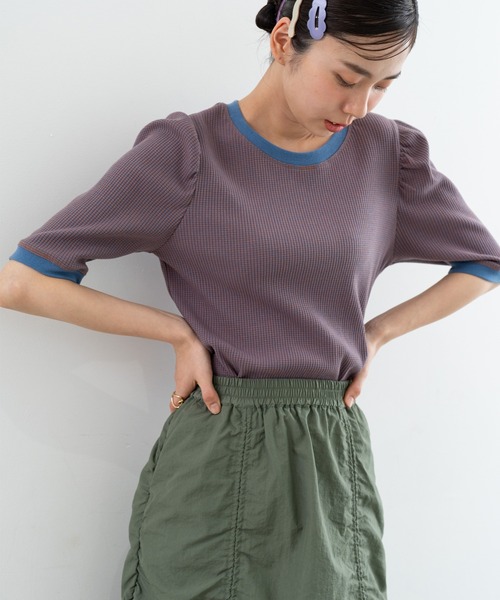 SABUROKU(サブロク)の「【SABUROKU】着るだけで 華奢魅せ ギャザースリーブ 半袖 プルオーバー(Tシャツ/カットソー・レディース・イエロー/ブルー・M)」の11枚目の写真