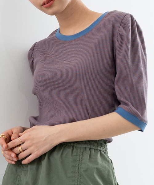 SABUROKU(サブロク)の「【SABUROKU】着るだけで 華奢魅せ ギャザースリーブ 半袖 プルオーバー(Tシャツ/カットソー・レディース・イエロー/ブルー・M)」の12枚目の写真