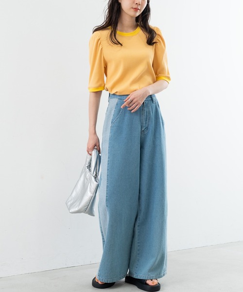 SABUROKU(サブロク)の「【SABUROKU】着るだけで 華奢魅せ ギャザースリーブ 半袖 プルオーバー(Tシャツ/カットソー・レディース・イエロー/ブルー・M)」の17枚目の写真