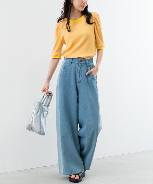 SABUROKU(サブロク)の「【SABUROKU】着るだけで 華奢魅せ ギャザースリーブ 半袖 プルオーバー(Tシャツ/カットソー・レディース・イエロー/ブルー・M)」の19枚目の写真