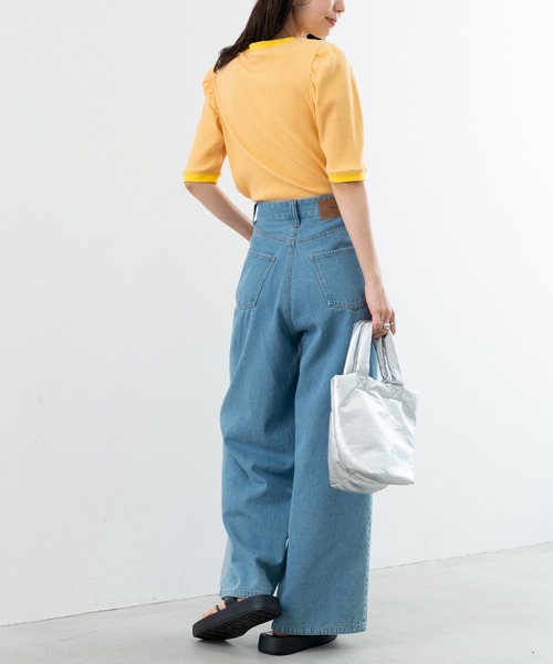 SABUROKU(サブロク)の「【SABUROKU】着るだけで 華奢魅せ ギャザースリーブ 半袖 プルオーバー(Tシャツ/カットソー・レディース・イエロー/ブルー・M)」の20枚目の写真