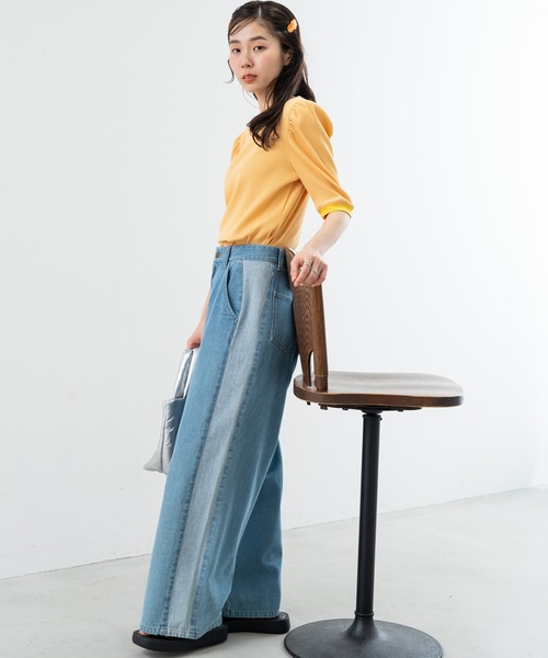 SABUROKU(サブロク)の「【SABUROKU】着るだけで 華奢魅せ ギャザースリーブ 半袖 プルオーバー(Tシャツ/カットソー・レディース・イエロー/ブルー・M)」の14枚目の写真