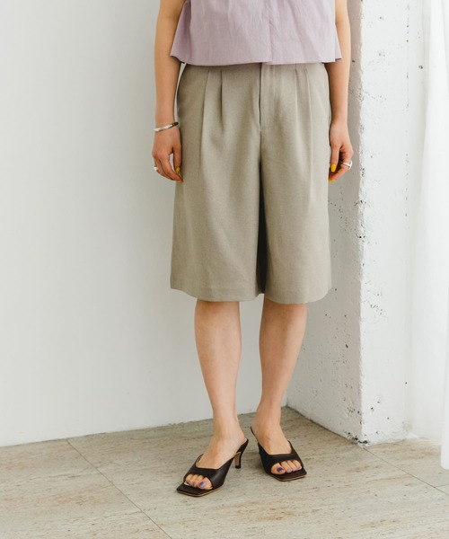 Brown EDITION ウォッシャブルトロタックハーフパンツ セール】『UR TECH DRYLUXE』F by ROSSO タックハーフパンツ