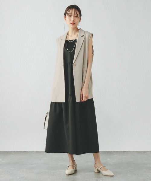 GLOBAL WORK(グローバルワーク)の「お手入れラクラクSET UPジレ/290020(ベスト・レディース・ブラック/ベージュ系その他7/ライトベージュ・SHORT/REGULAR)」の8枚目の写真