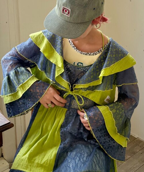 HELLO.SANFRANCISCO(ハローサンフランシスコ)の「【HELLO.SANFRANCISCO】パッチワークレース2WAYボレロブラウス(シャツ/ブラウス・レディース・オレンジ/グリーン・ONE SIZE)」の5枚目の写真