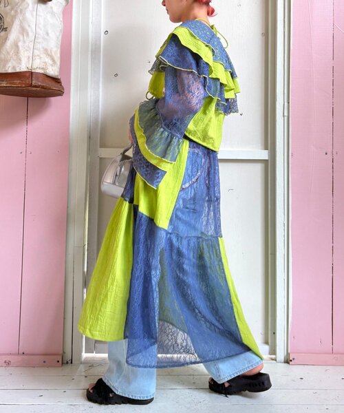 HELLO.SANFRANCISCO(ハローサンフランシスコ)の「【HELLO.SANFRANCISCO】パッチワークレース2WAYボレロブラウス(シャツ/ブラウス・レディース・オレンジ/グリーン・ONE SIZE)」の8枚目の写真