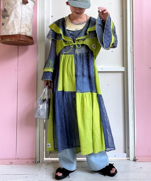 HELLO.SANFRANCISCO(ハローサンフランシスコ)の「【HELLO.SANFRANCISCO】パッチワークレース2WAYボレロブラウス(シャツ/ブラウス・レディース・オレンジ/グリーン・ONE SIZE)」の9枚目の写真