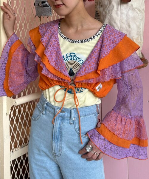 HELLO.SANFRANCISCO(ハローサンフランシスコ)の「【HELLO.SANFRANCISCO】パッチワークレース2WAYボレロブラウス(シャツ/ブラウス・レディース・オレンジ/グリーン・ONE SIZE)」の13枚目の写真