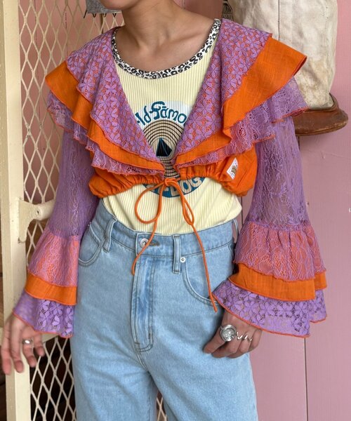HELLO.SANFRANCISCO(ハローサンフランシスコ)の「【HELLO.SANFRANCISCO】パッチワークレース2WAYボレロブラウス(シャツ/ブラウス・レディース・オレンジ/グリーン・ONE SIZE)」の15枚目の写真