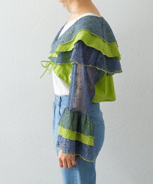 HELLO.SANFRANCISCO(ハローサンフランシスコ)の「【HELLO.SANFRANCISCO】パッチワークレース2WAYボレロブラウス(シャツ/ブラウス・レディース・オレンジ/グリーン・ONE SIZE)」の22枚目の写真