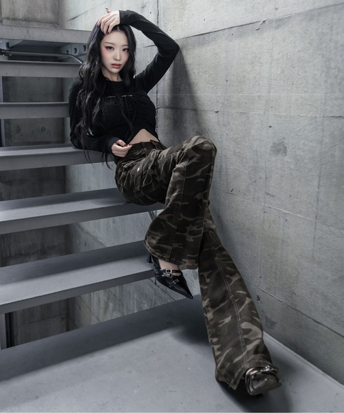 Diesel P-Affal カモフラージュ 迷彩 ストレッチ フレア パンツ a02699pbax_03.jpg