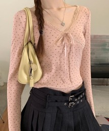 おしゃれスタ（オシャレスタ）の「【MKTMselect】リボン付き小花柄＆無地長袖トップス（Tシャツ/カットソー）」