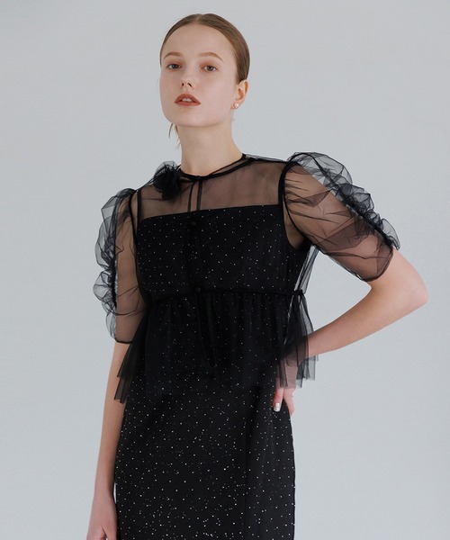 セール】【LEJA】チュールフラワーモチーフドットストーンIライン