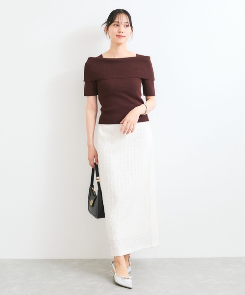 VIS（ビス）の「【アンチピリング/UVケア/洗える】オフショルハーフスリーブニット（ニット/セーター・レディース・オフホワイト/ネイビー/ダークブラウン/ライトグリーン/ピンク/ブラック/イエロー系その他・FREE）」の13枚目の写真