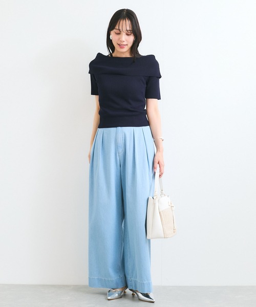 VIS（ビス）の「【アンチピリング/UVケア/洗える】オフショルハーフスリーブニット（ニット/セーター・レディース・オフホワイト/ネイビー/ダークブラウン/ライトグリーン/ピンク/ブラック/イエロー系その他・FREE）」の9枚目の写真