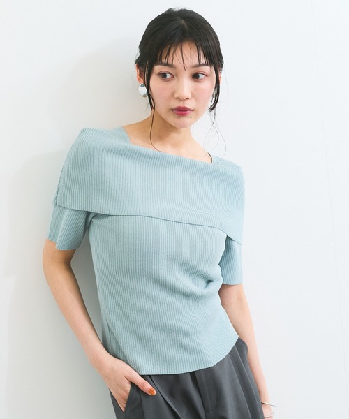 VIS（ビス）の「【アンチピリング/UVケア/洗える】オフショルハーフスリーブニット（ニット/セーター・レディース・オフホワイト/ネイビー/ダークブラウン/ライトグリーン/ピンク/ブラック/イエロー系その他・FREE）」の12枚目の写真