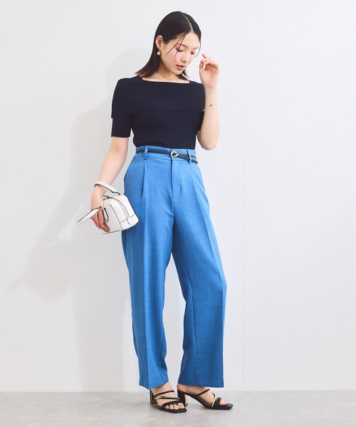 VIS（ビス）の「【アンチピリング/UVケア/洗える】オフショルハーフスリーブニット（ニット/セーター・レディース・オフホワイト/ネイビー/ダークブラウン/ライトグリーン/ピンク/ブラック/イエロー系その他・FREE）」の21枚目の写真