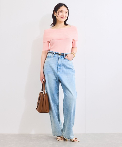 VIS（ビス）の「【アンチピリング/UVケア/洗える】オフショルハーフスリーブニット（ニット/セーター・レディース・オフホワイト/ネイビー/ダークブラウン/ライトグリーン/ピンク/ブラック/イエロー系その他・FREE）」の22枚目の写真