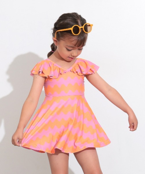 Ocean&Ground（オーシャン&グラウンド）の「ﾌﾚｱｶﾗｰﾜﾝﾋﾟｰｽ水着（水着・キッズ・オレンジ/ブラック/その他2・100/110/120/130/140/90）」の3枚目の写真