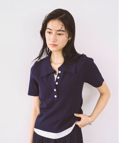 かぐれ✨24SS　ハーフスリーブポロニット　ブラック　リネン　完売品 セール】ハーフスリーブニットポロシャツ（ポロシャツ