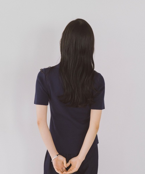 DRWCYS（ドロシーズ）の「ハーフスリーブレイヤードポロニットトップス（ニット/セーター・レディース・ネイビー/ベージュ・FREE）」の7枚目の写真