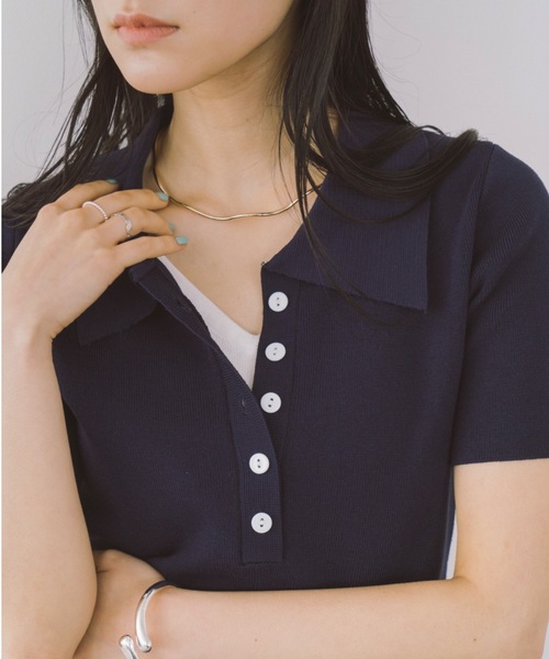 DRWCYS（ドロシーズ）の「ハーフスリーブレイヤードポロニットトップス（ニット/セーター・レディース・ネイビー/ベージュ・FREE）」の16枚目の写真