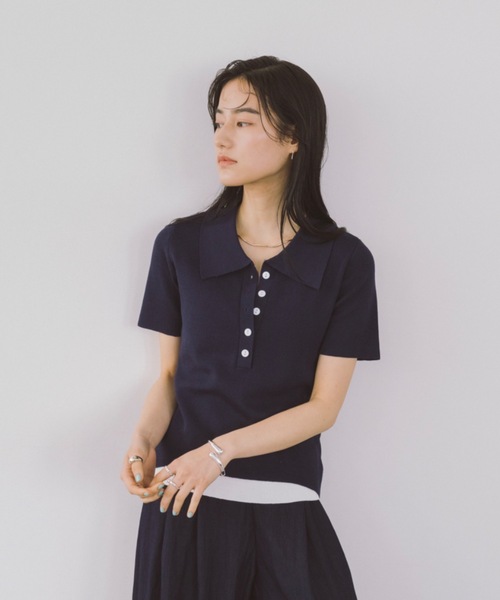 かぐれ✨24SS　ハーフスリーブポロニット　ブラック　リネン　完売品 かぐれ（カグレ）の「ハーフスリーブポロニット（ニット