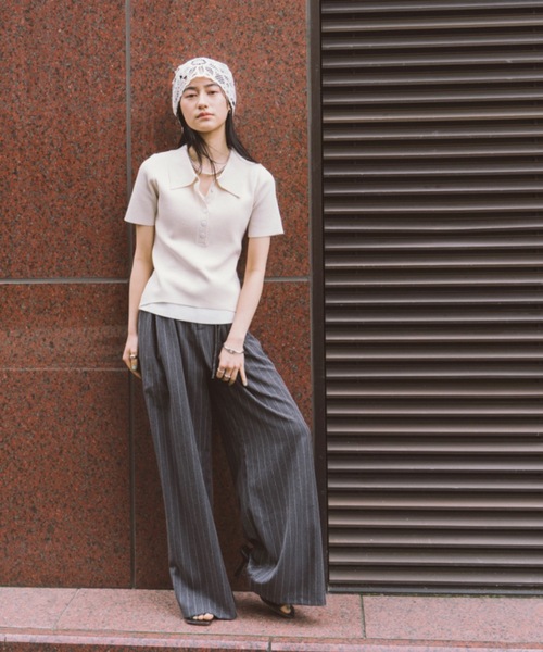 DRWCYS（ドロシーズ）の「ハーフスリーブレイヤードポロニットトップス（ニット/セーター・レディース・ネイビー/ベージュ・FREE）」の19枚目の写真