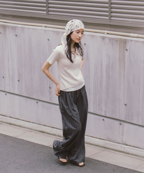 DRWCYS（ドロシーズ）の「ハーフスリーブレイヤードポロニットトップス（ニット/セーター・レディース・ネイビー/ベージュ・FREE）」の20枚目の写真