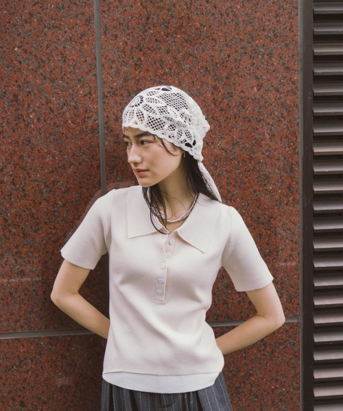 DRWCYS（ドロシーズ）の「ハーフスリーブレイヤードポロニットトップス（ニット/セーター・レディース・ネイビー/ベージュ・FREE）」の11枚目の写真