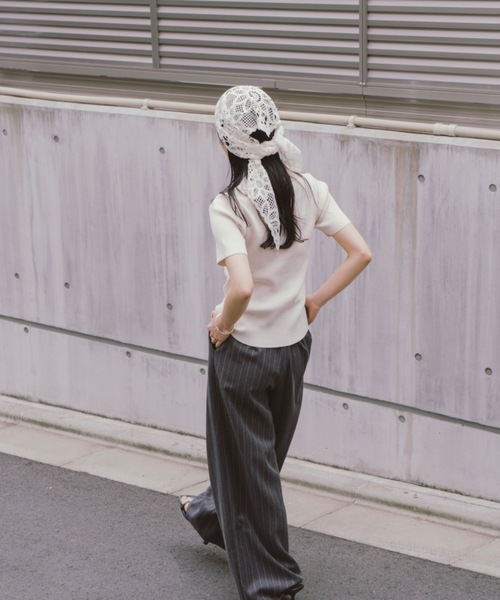 DRWCYS（ドロシーズ）の「ハーフスリーブレイヤードポロニットトップス（ニット/セーター・レディース・ネイビー/ベージュ・FREE）」の9枚目の写真