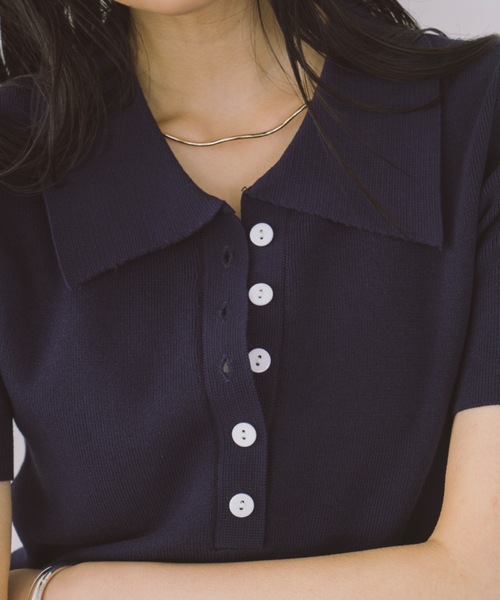 DRWCYS（ドロシーズ）の「ハーフスリーブレイヤードポロニットトップス（ニット/セーター・レディース・ネイビー/ベージュ・FREE）」の17枚目の写真