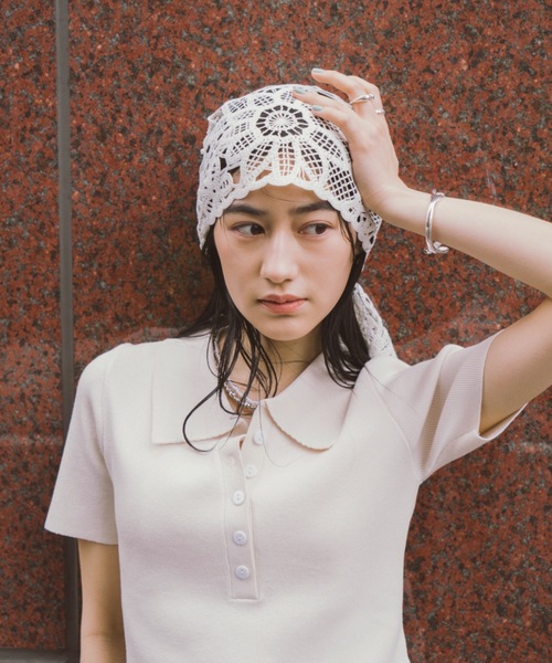 DRWCYS（ドロシーズ）の「ハーフスリーブレイヤードポロニットトップス（ニット/セーター・レディース・ネイビー/ベージュ・FREE）」の12枚目の写真