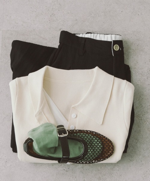 DRWCYS（ドロシーズ）の「ハーフスリーブレイヤードポロニットトップス（ニット/セーター・レディース・ネイビー/ベージュ・FREE）」の14枚目の写真