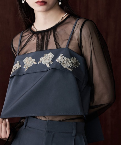 etoll.(エトル)の「3piece刺繍リボンビスチェ&タックワイドパンツセットアップ(パンツドレス・レディース・ブラック/ブルーグレー/チャコールグレー・S/M)」の21枚目の写真