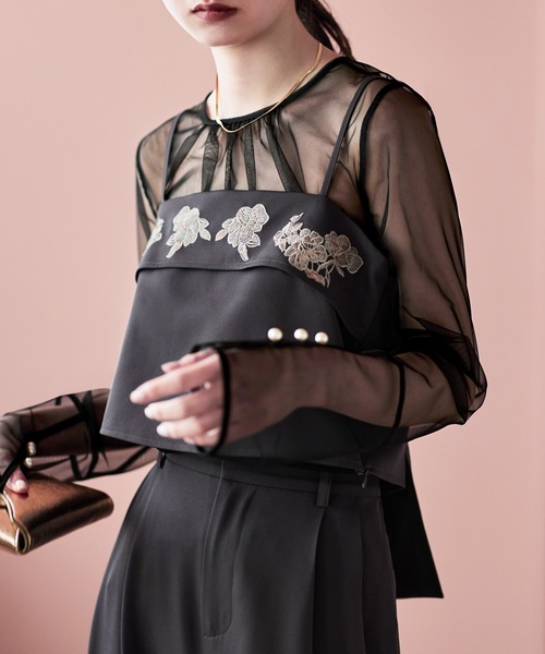 etoll.(エトル)の「3piece刺繍リボンビスチェ&タックワイドパンツセットアップ(パンツドレス・レディース・ブラック/ブルーグレー/チャコールグレー・S/M)」の16枚目の写真