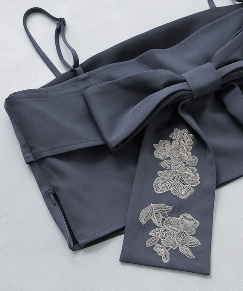 3piece刺繍リボンビスチェ&タックワイドパンツセットアップ パンツドレス(パンツドレス)|etoll.(エトル)