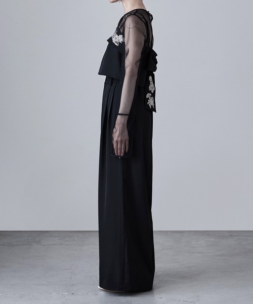 3piece刺繍リボンビスチェ&タックワイドパンツセットアップ パンツドレス(パンツドレス)|etoll.(エトル)