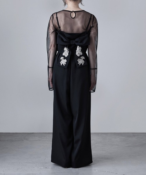 3piece刺繍リボンビスチェ＆タックワイドパンツセットアップ