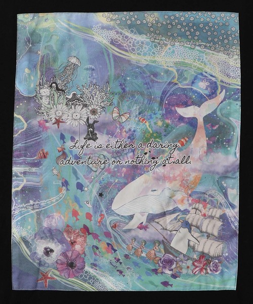 セール】152667：メルヘンな海とクジラ柄 シフォン切替