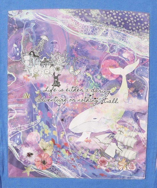 セール】152667：メルヘンな海とクジラ柄 シフォン切替