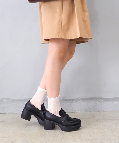 byあしながおじさん（バイアシナガオジサン）の「厚底コインローファーパンプス　8490119（ローファー・レディース・ベージュ/ダークブラウン/ブラック/カーキ/ブラック系その他/ベージュ系その他/ブラウン系その他・S/M/L/LL）」の9枚目の写真