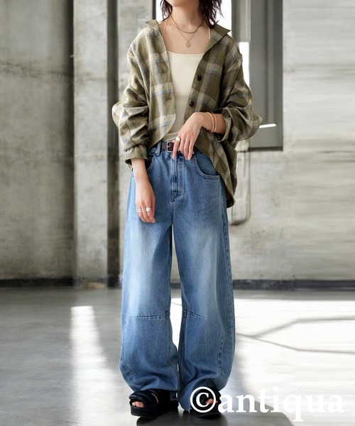 antiqua(アンティカ)の「リネンチェックジャケット(その他アウター・レディース・ブルー/カーキ・ONESIZE)」の8枚目の写真