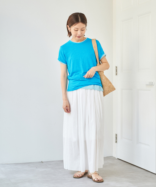 IENA(イエナ)の「リネンTシャツ(Tシャツ/カットソー・レディース・スカイブルー/サックスブルー/ピンク系その他/ピンク・FREE)」の12枚目の写真