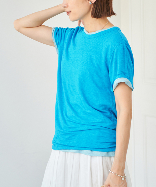 IENA(イエナ)の「リネンTシャツ(Tシャツ/カットソー・レディース・スカイブルー/サックスブルー/ピンク系その他/ピンク・FREE)」の17枚目の写真