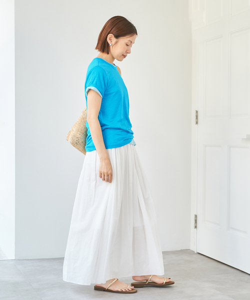 IENA(イエナ)の「リネンTシャツ(Tシャツ/カットソー・レディース・スカイブルー/サックスブルー/ピンク系その他/ピンク・FREE)」の22枚目の写真