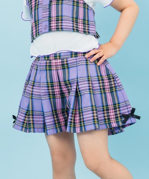 ANAP kids(アナップキッズ)の「チェック柄プリーツ風キュロット(その他パンツ・キッズ・ライトピンク/ラベンダー/パープル・110cm/120cm/130cm)」の2枚目の写真