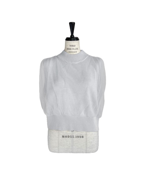 HONEY MI HONEY(ハニーミーハニー)の「over tulle no sleeve knit(ニット/セーター・レディース・オフホワイト/サックスブルー/ブラック/ピンク・FREE)」の4枚目の写真