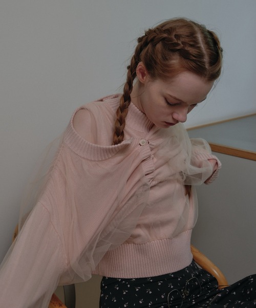 HONEY MI HONEY(ハニーミーハニー)の「over tulle no sleeve knit(ニット/セーター・レディース・オフホワイト/サックスブルー/ブラック/ピンク・FREE)」の9枚目の写真